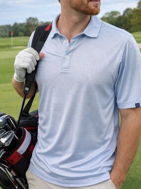 Oxford Striped Polo Shirt Men’s Large Blue White Stretch Golf Casual Performance